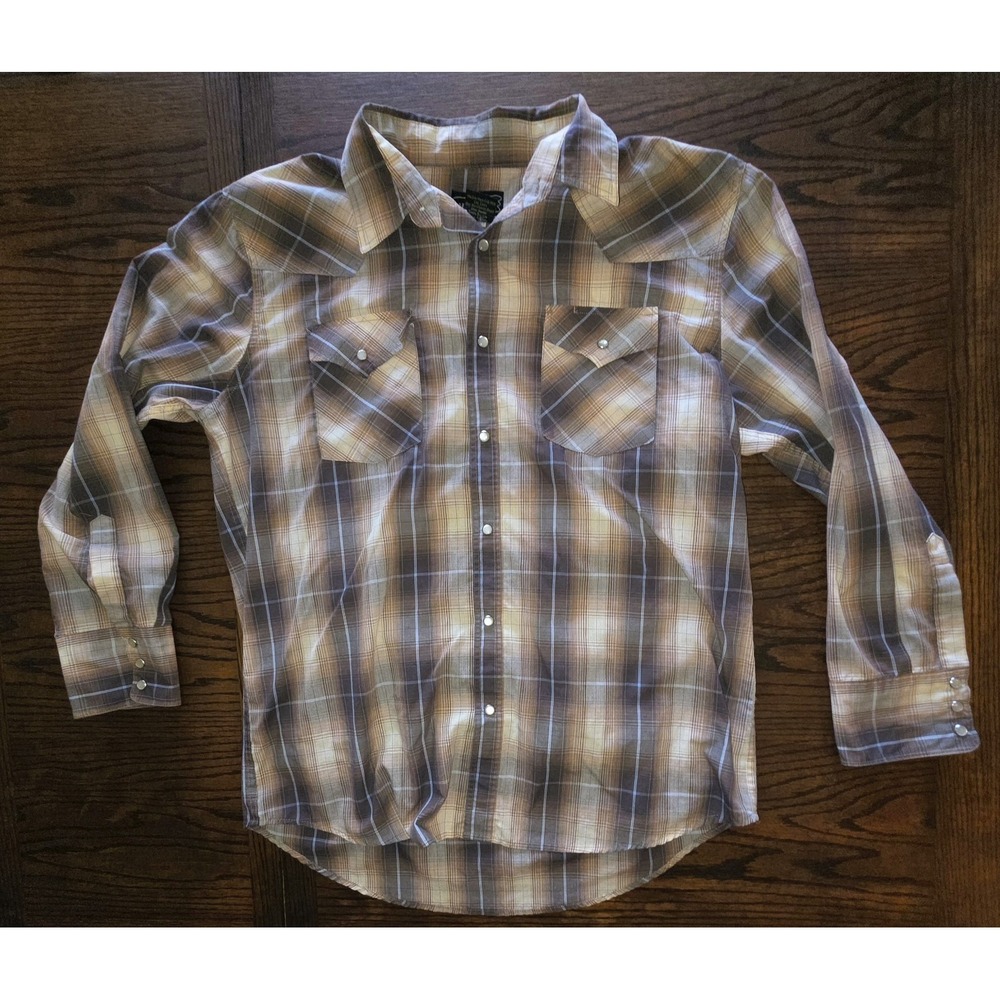 High Noon Western Pearl Snap Long Sleeve Size LG Brown Plaid